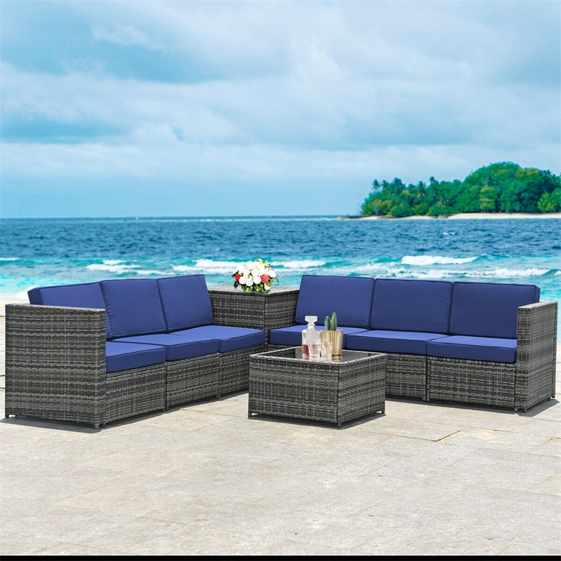 8 Pieces Rattan Patio Sectional Wicker Outdoor Sofa Furniture Set with Storage Table & Waterproof Cover