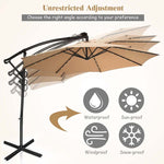 10FT Offset Patio Umbrella Solar Powered LED Outdoor Market Umbrella 360 Degree Rotation with Crank Handle & Cross Base