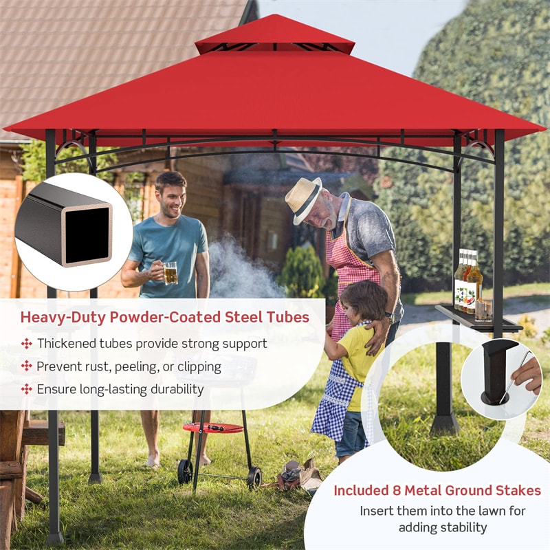 8' x 5' Grill Gazebo Double Tier Vented Roof Outdoor Barbecue Gazebo Canopy Tent BBQ Shelter Gazebo with 2 Side Shelves