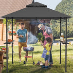 8' x 5' Grill Gazebo Double Tier Vented Roof Outdoor Barbecue Gazebo Canopy Tent BBQ Shelter Gazebo with 2 Side Shelves