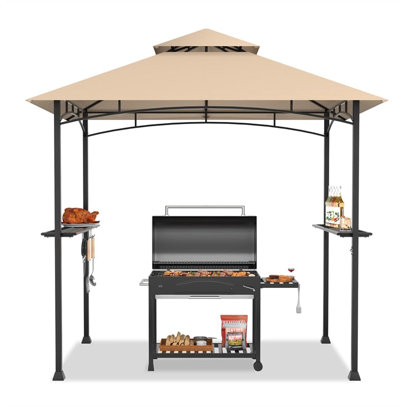 8' x 5' Grill Gazebo Double Tier Vented Roof Outdoor Barbecue Gazebo Canopy Tent BBQ Shelter Gazebo with 2 Side Shelves