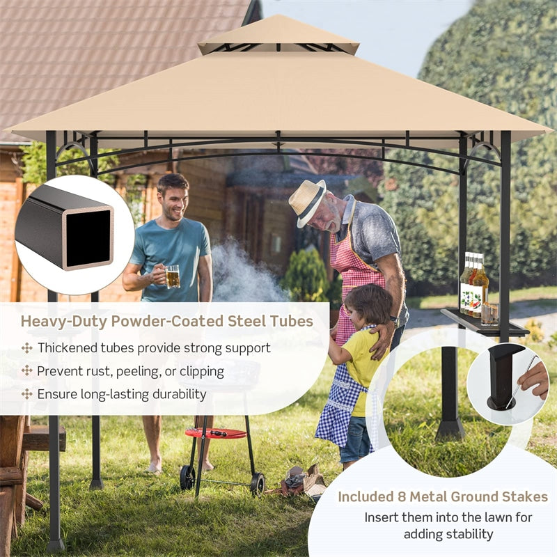 8' x 5' Grill Gazebo Double Tier Vented Roof Outdoor Barbecue Gazebo Canopy Tent BBQ Shelter Gazebo with 2 Side Shelves