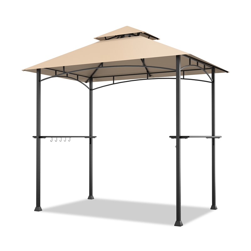 8' x 5' Grill Gazebo Double Tier Vented Roof Outdoor Barbecue Gazebo Canopy Tent BBQ Shelter Gazebo with 2 Side Shelves