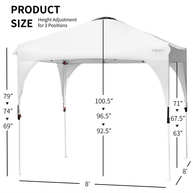 8' x 8' Outdoor Pop-up Canopy Tent Height Adjustable with Roller Bag