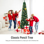 8ft Artificial Pencil Christmas Tree Slim Unlit Xmas Tree 1000 PVC Branch Tips with Foldable Metal Stand for Home Office School Shop Decor