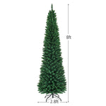 8ft Artificial Pencil Christmas Tree Slim Unlit Xmas Tree 1000 PVC Branch Tips with Foldable Metal Stand for Home Office School Shop Decor