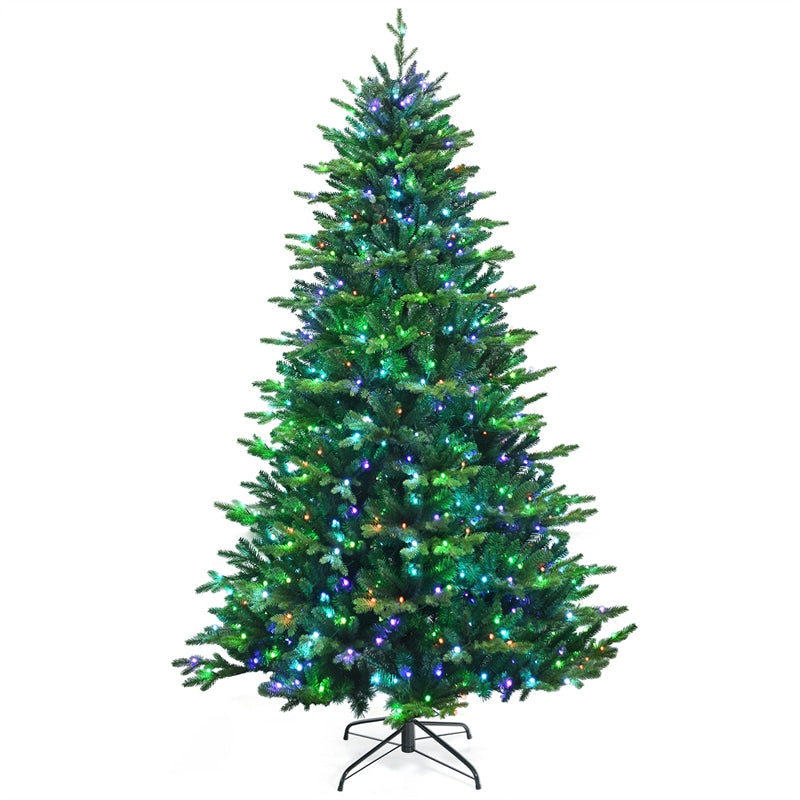 8FT Pre-lit Artificial Christmas Tree APP Controlled Hinged Xmas Tree with 670 Color Changing LED Lights, 2956 Branch Tips & Folding Metal Stand