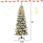 8ft Pre-lit Snow Flocked Christmas Tree with 350 Multicolor LED Lights, 9 Lighting Modes, Remote Control, Premium Hinged Full Tree for Indoor Decor