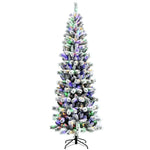 8ft Pre-lit Snow Flocked Christmas Tree with 350 Multicolor LED Lights, 9 Lighting Modes, Remote Control, Premium Hinged Full Tree for Indoor Decor