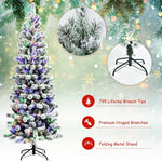 8ft Pre-lit Snow Flocked Christmas Tree with 350 Multicolor LED Lights, 9 Lighting Modes, Remote Control, Premium Hinged Full Tree for Indoor Decor