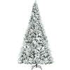 8ft Snow Flocked Artificial Christmas Tree Hinged Xmas Tree 1239 Branch Tips with White Berries, Poinsettia Flowers & Folding Metal Stand