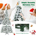 8ft Snow Flocked Artificial Christmas Tree Hinged Xmas Tree 1239 Branch Tips with White Berries, Poinsettia Flowers & Folding Metal Stand