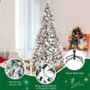 8ft Snow Flocked Artificial Christmas Tree Hinged Xmas Tree 1239 Branch Tips with White Berries, Poinsettia Flowers & Folding Metal Stand