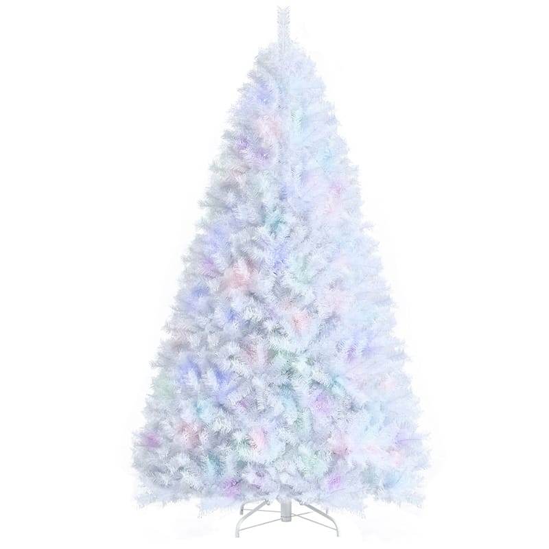 8FT White Artificial Christmas Tree Unlit Hinged Full Xmas Pine Tree with 1636 Iridescent Branch Tips & Metal Stand for Home Office Holiday Decor