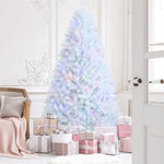 8FT White Artificial Christmas Tree Unlit Hinged Full Xmas Pine Tree with 1636 Iridescent Branch Tips & Metal Stand for Home Office Holiday Decor