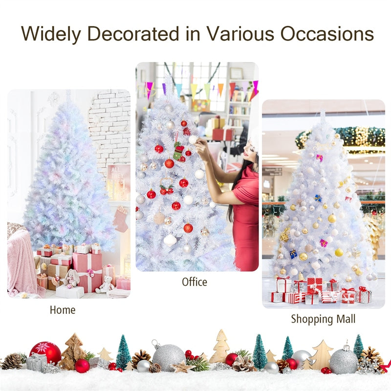 8FT White Artificial Christmas Tree Unlit Hinged Full Xmas Pine Tree with 1636 Iridescent Branch Tips & Metal Stand for Home Office Holiday Decor