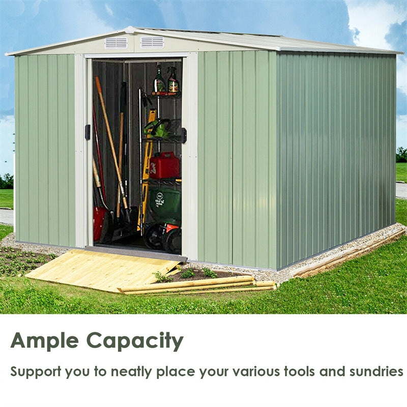 8ft x 8ft Galvanized Steel Outdoor Storage Shed Heavy Duty Garden Tool Storage House with Sliding Door