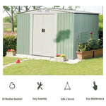 8ft x 8ft Galvanized Steel Outdoor Storage Shed Heavy Duty Garden Tool Storage House with Sliding Door