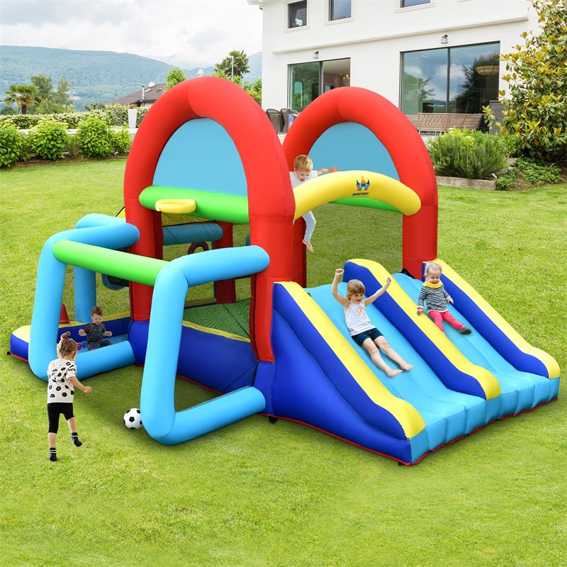 Inflatable Bounce House 8-in-1 Canopy Theme Kids Blow Up Jump Castle with Dual Slides, 480W Blower & Ball Pit for Indoor Outdoor Family Party Gift