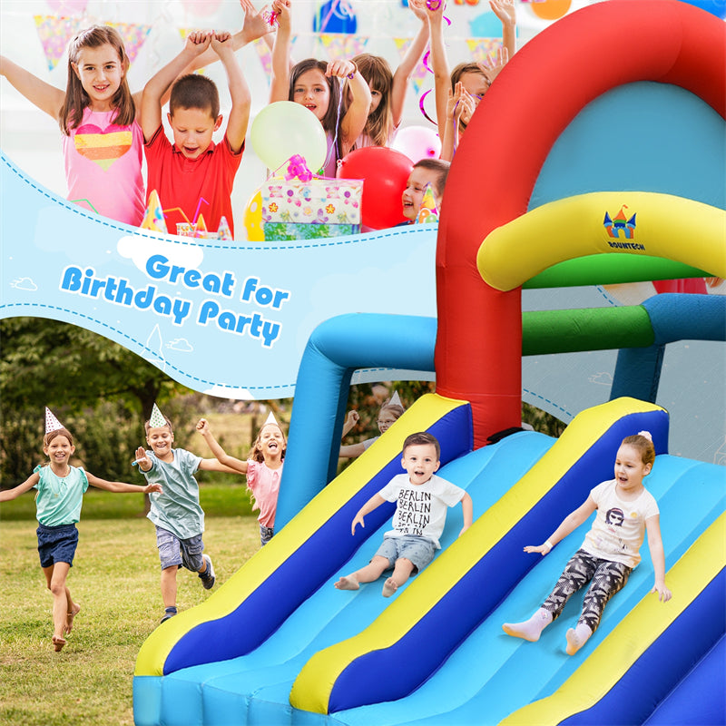 Inflatable Bounce House 8-in-1 Canopy Theme Kids Blow Up Jump Castle with Dual Slides, 480W Blower & Ball Pit for Indoor Outdoor Family Party Gift