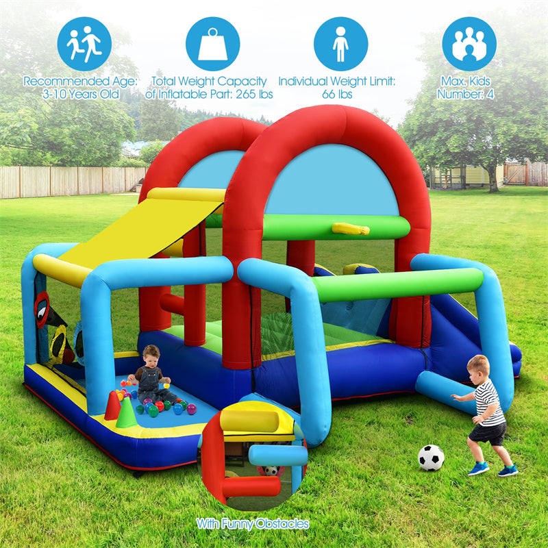 Inflatable Bounce House 8-in-1 Canopy Theme Kids Blow Up Jump Castle with Dual Slides, 480W Blower & Ball Pit for Indoor Outdoor Family Party Gift