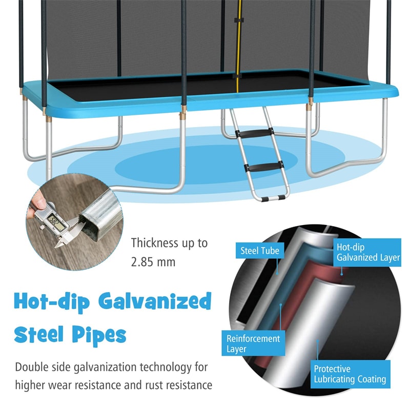 8 x 14FT Rectangular Trampoline Recreational Trampoline with Enclosure Net Non-Slip Ladder for Kids Adults