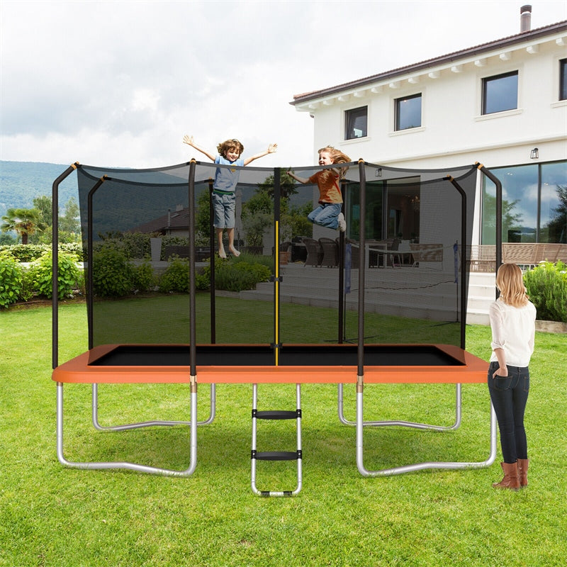 8 x 14FT Rectangular Trampoline Recreational Trampoline with Enclosure Net Non-Slip Ladder for Kids Adults