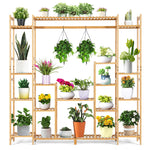 9-Tier Bamboo Plant Stand 2-In-1 High-Low Potted Plant Holder Shelf with Hanging Rack