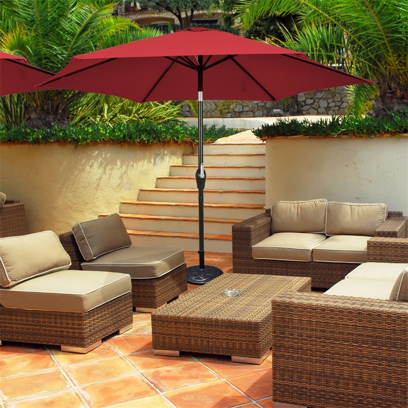 9FT Patio Umbrella Auto Tilt Market Umbrella with Crank & 8 Sturdy Steel Ribs, Outdoor Table Umbrella for Garden Yard Beach Deck