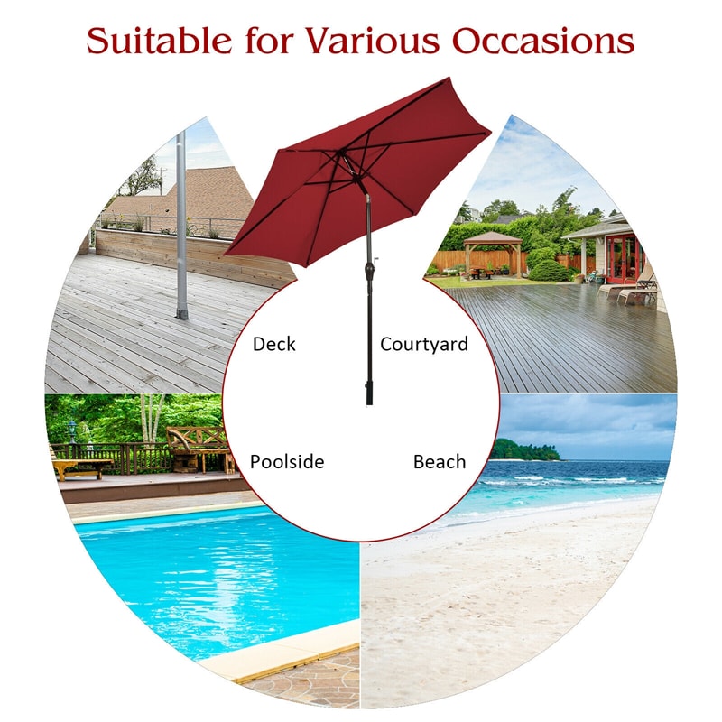 9FT Patio Umbrella Auto Tilt Market Umbrella with Crank & 8 Sturdy Steel Ribs, Outdoor Table Umbrella for Garden Yard Beach Deck