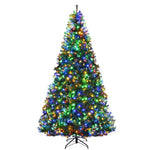 9FT Pre-Lit Artificial Christmas Tree, Hinged Pencil Tree with 1000 Multicolor LED Lights, 2944 Auto-Spread Branches & Folding Metal Stand for Decor