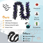 9FT Pre-lit Black Halloween Garland Artificial Christmas Garland with 50 Purple LED Lights & Timer