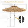 9FT Thatched Tiki Patio Umbrella with 32 Solar LED Lights, 2 Tier Hawaiian Style Grass Beach Umbrella 8 Ribs Tilt Adjustment