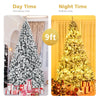 9FT Snow Flocked Christmas Tree Unlit Artificial Wrapped Xmas Tree with 1498 PVC Branch Tips & Sturdy Metal Stand for Holiday Decor