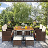 9 Pcs Outdoor Acacia Wood Patio Rattan Dining Set with Wicker Chairs & Umbrella Hole