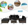 5 Piece Wicker Patio Rattan Furniture Set Outdoor Sectional Sofa with Glass Table & Cushions