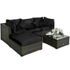 5 Piece Wicker Patio Rattan Furniture Set Outdoor Sectional Sofa with Glass Table & Cushions