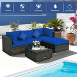 5 Piece Wicker Patio Rattan Furniture Set Outdoor Sectional Sofa with Glass Table & Cushions