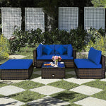 5 Piece Wicker Patio Rattan Furniture Set Outdoor Sectional Sofa with Glass Table & Cushions