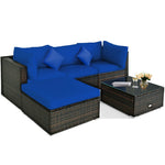 5 Piece Wicker Patio Rattan Furniture Set Outdoor Sectional Sofa with Glass Table & Cushions