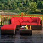 5 Piece Wicker Patio Rattan Furniture Set Outdoor Sectional Sofa with Glass Table & Cushions