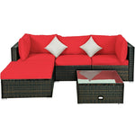 5 Piece Wicker Patio Rattan Furniture Set Outdoor Sectional Sofa with Glass Table & Cushions