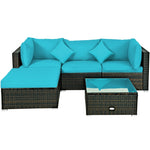 5 Piece Wicker Patio Rattan Furniture Set Outdoor Sectional Sofa with Glass Table & Cushions