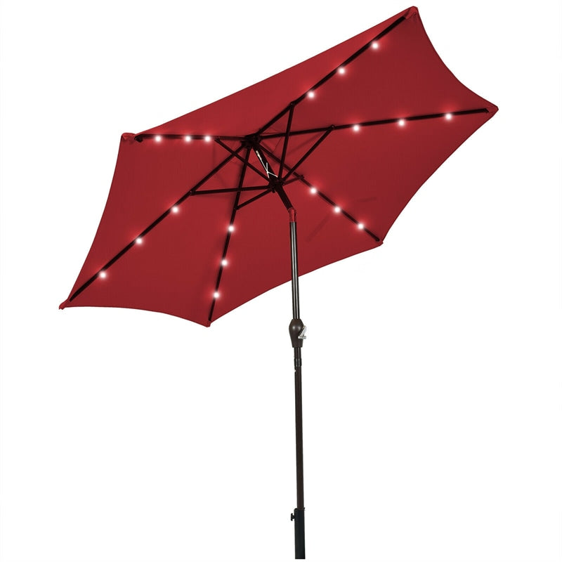 9FT Solar LED Patio Umbrella Tilt Market Umbrella with 18 Lights & Tilt Adjustment Crank, Outdoor Table Umbrella for Garden Yard Balcony