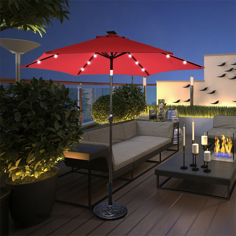 9FT Solar LED Patio Umbrella Tilt Market Umbrella with 18 Lights & Tilt Adjustment Crank, Outdoor Table Umbrella for Garden Yard Balcony