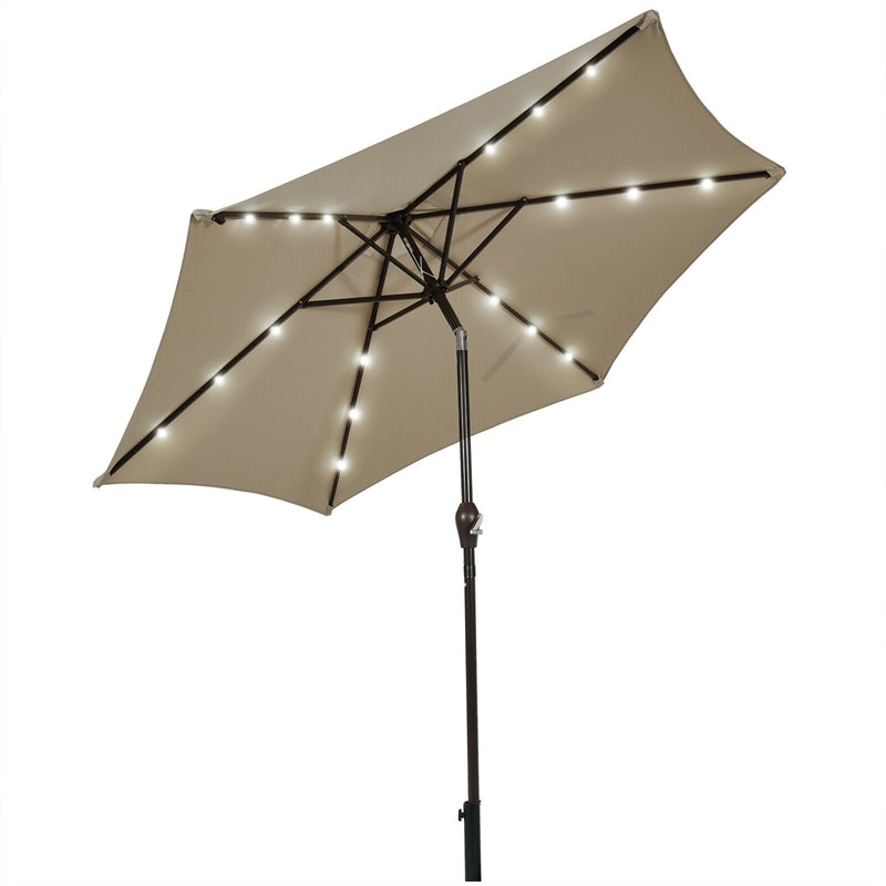 9FT Solar LED Patio Umbrella Tilt Market Umbrella with 18 Lights & Tilt Adjustment Crank, Outdoor Table Umbrella for Garden Yard Balcony