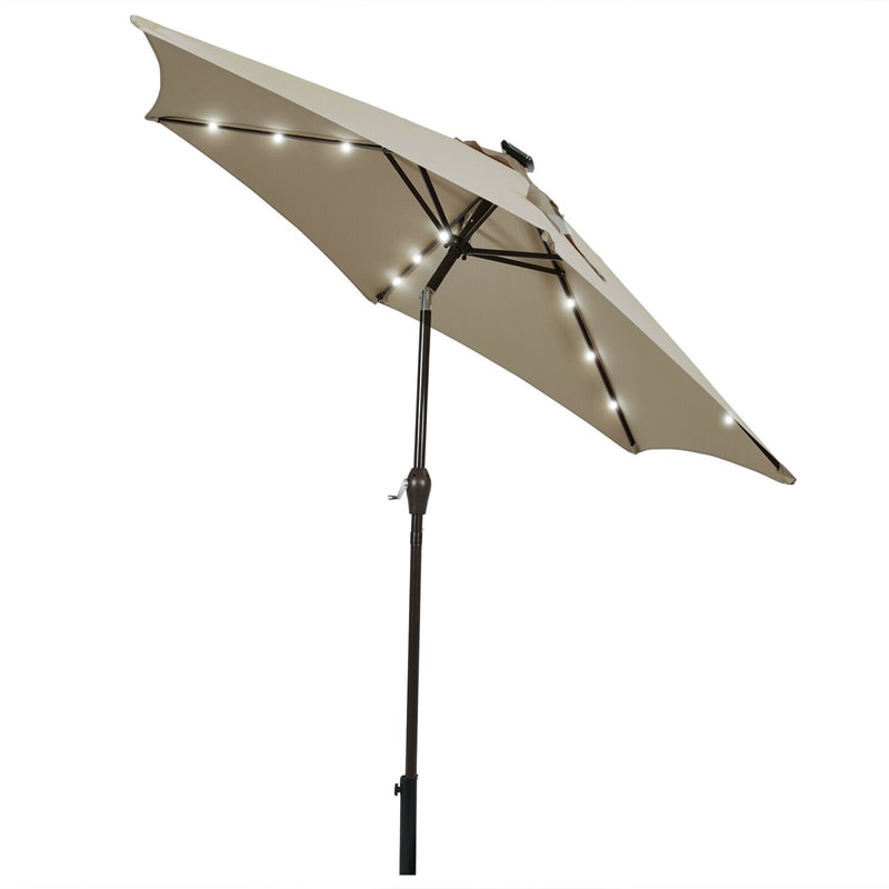 9FT Solar LED Patio Umbrella Tilt Market Umbrella with 18 Lights & Tilt Adjustment Crank, Outdoor Table Umbrella for Garden Yard Balcony