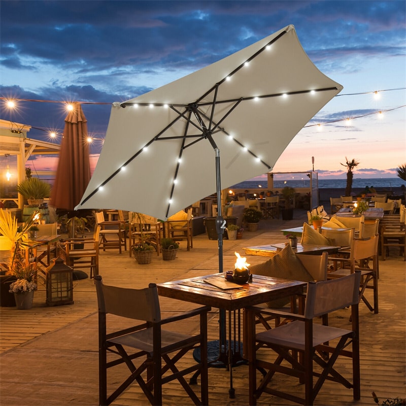 9FT Solar LED Patio Umbrella Tilt Market Umbrella with 18 Lights & Tilt Adjustment Crank, Outdoor Table Umbrella for Garden Yard Balcony