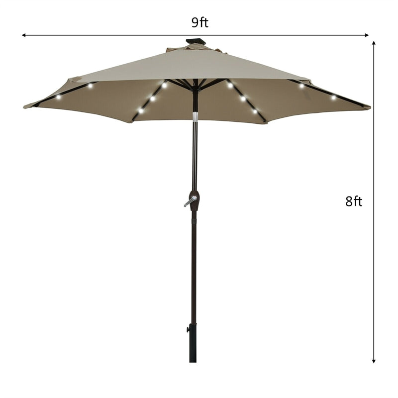 9FT Solar LED Patio Umbrella Tilt Market Umbrella with 18 Lights & Tilt Adjustment Crank, Outdoor Table Umbrella for Garden Yard Balcony