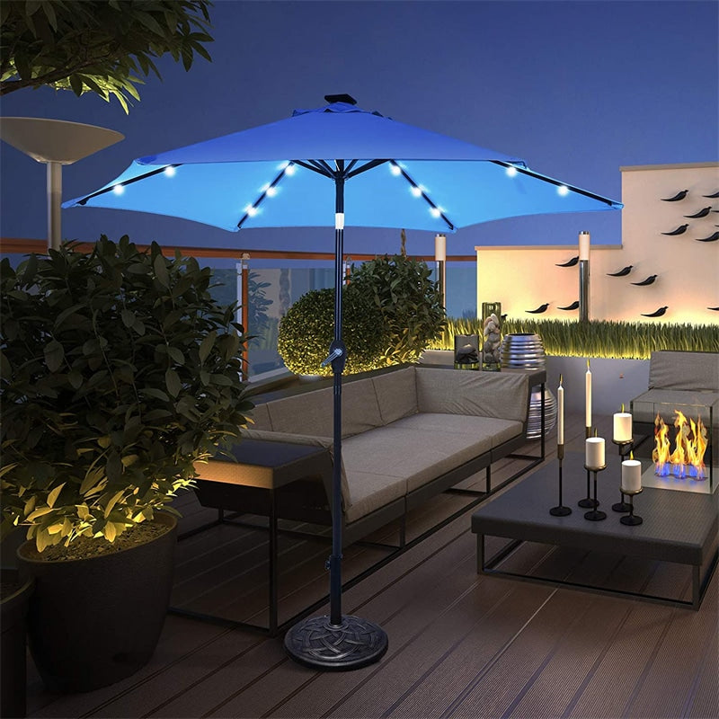 9FT Solar LED Patio Umbrella Tilt Market Umbrella with 18 Lights & Tilt Adjustment Crank, Outdoor Table Umbrella for Garden Yard Balcony